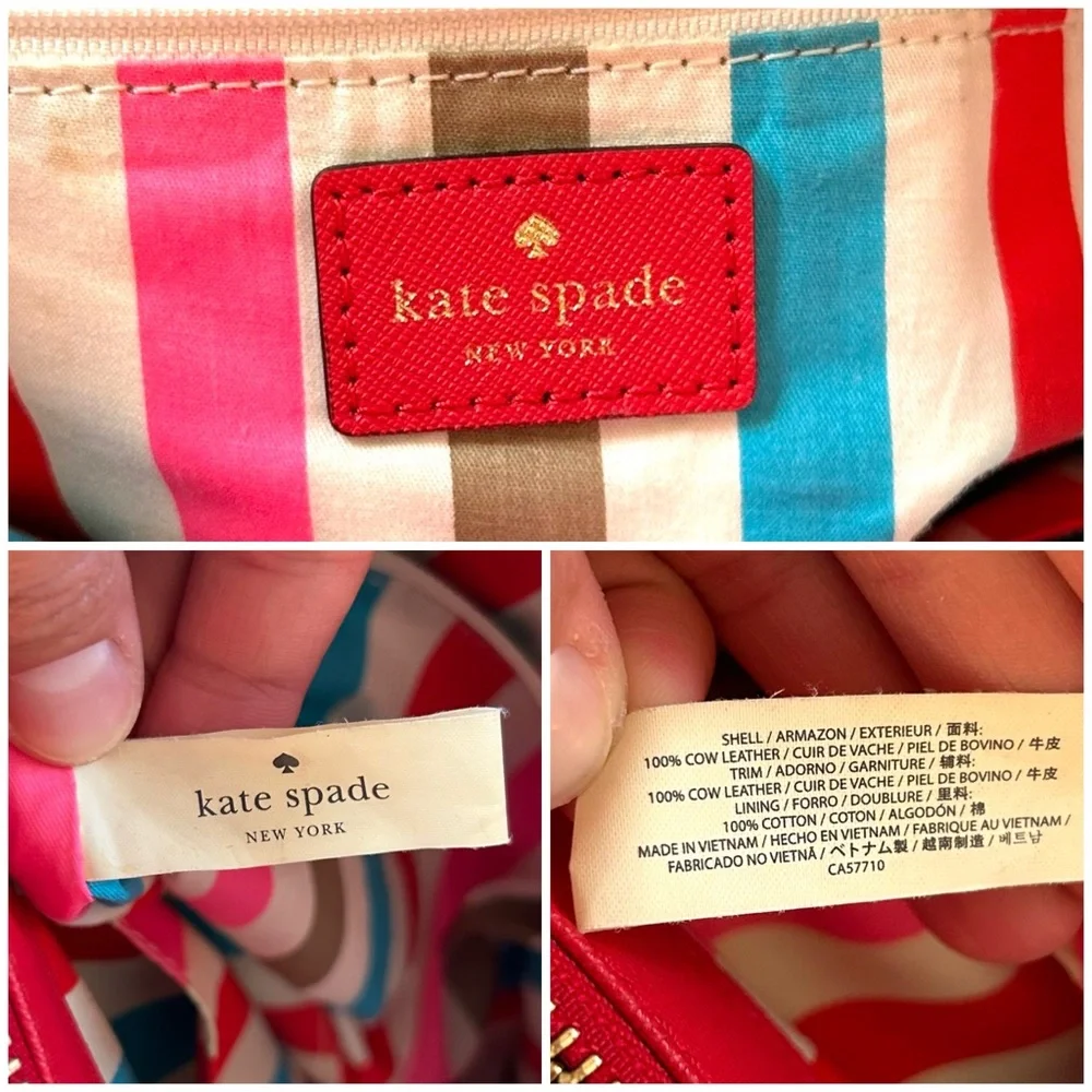 Kate Spade Geranium Cherry Red Saffiano Leather Newbury Lane Cadene Satchel Bag
